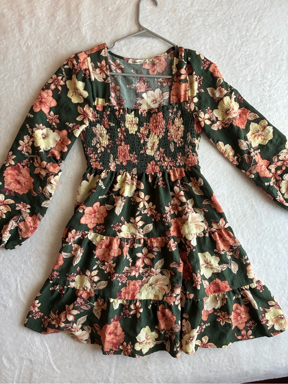 Liberty Love Dark Green Floral Long Sleeve Dress